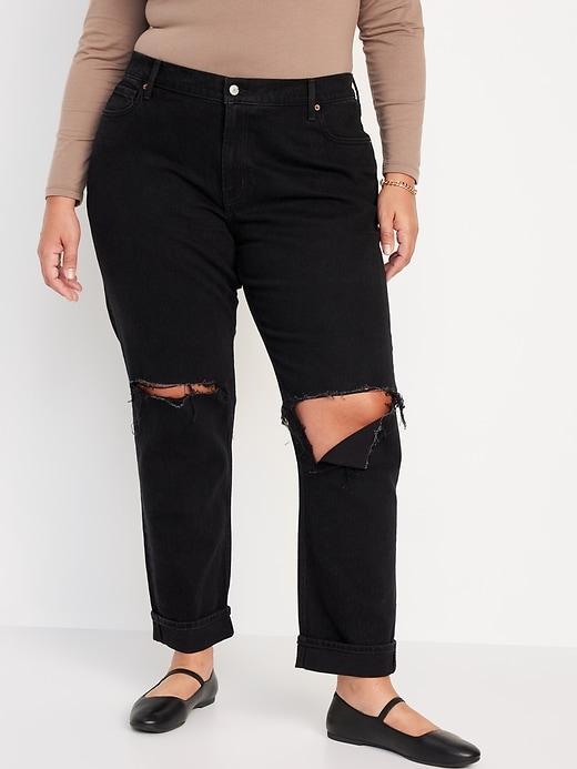 Mid-Rise Ripped Boyfriend Jeans Product Image