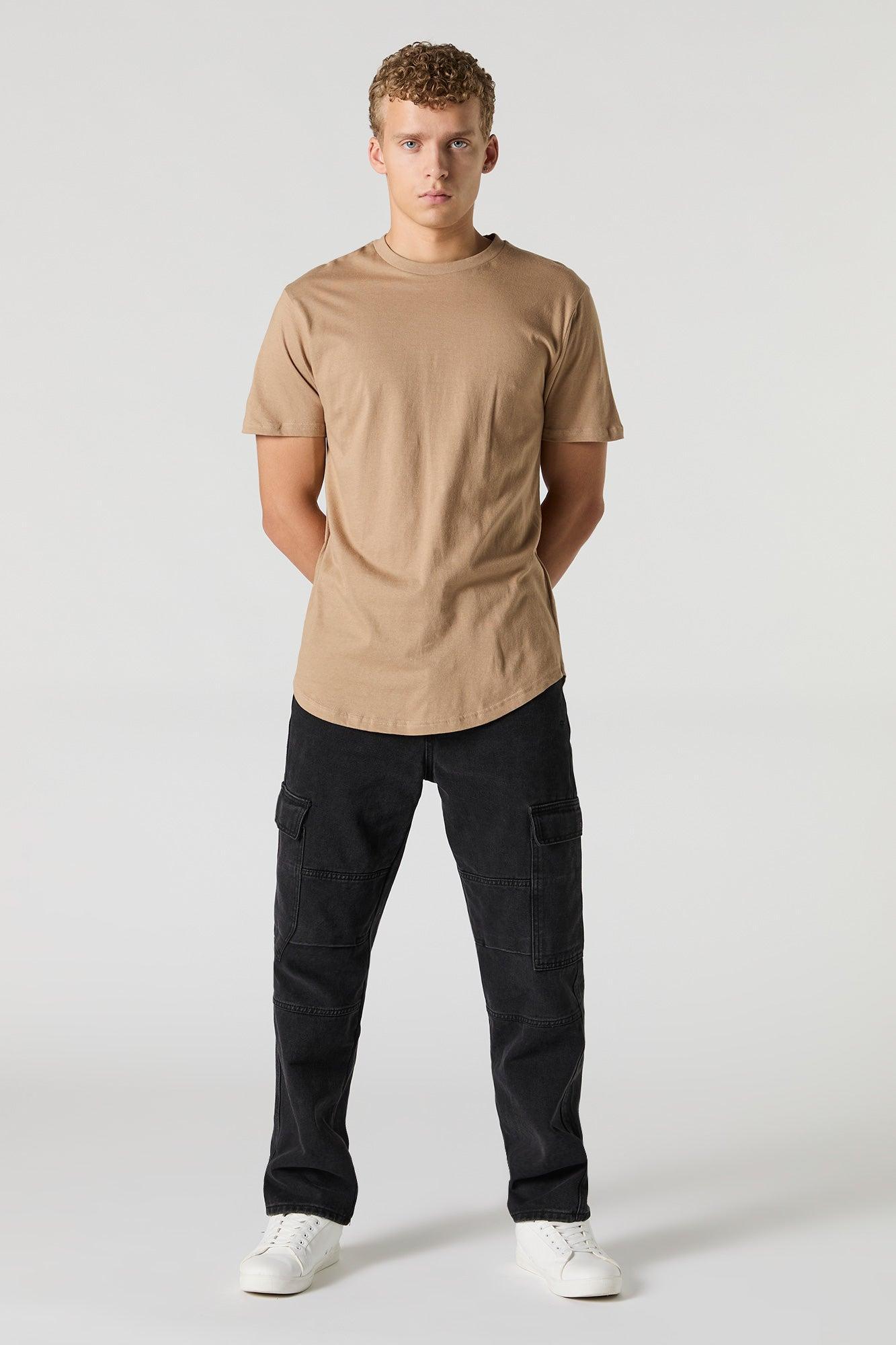 Solid Crewneck Curved Hem T-Shirt Male Product Image