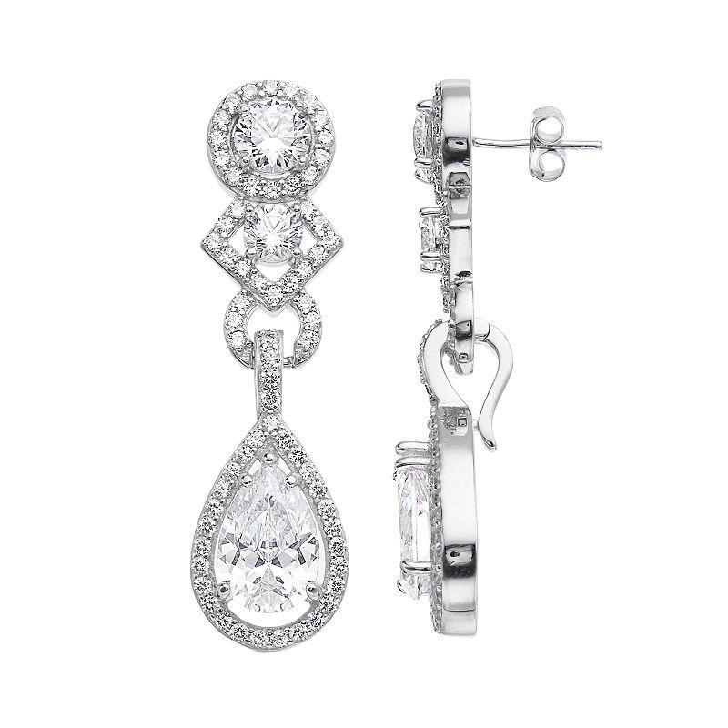 Sterling Silver Cubic Zirconia Dangle Earrings, Womens, White Product Image