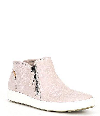 ECCO Womens Soft 7 Leather Low Cut Zip Sneaker Booties Product Image