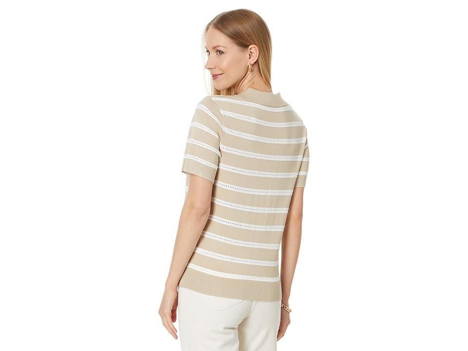 Tommy Hilfiger Short Sleeve Textured Stripe Polo Sweater Combo) Women's Sweater Product Image