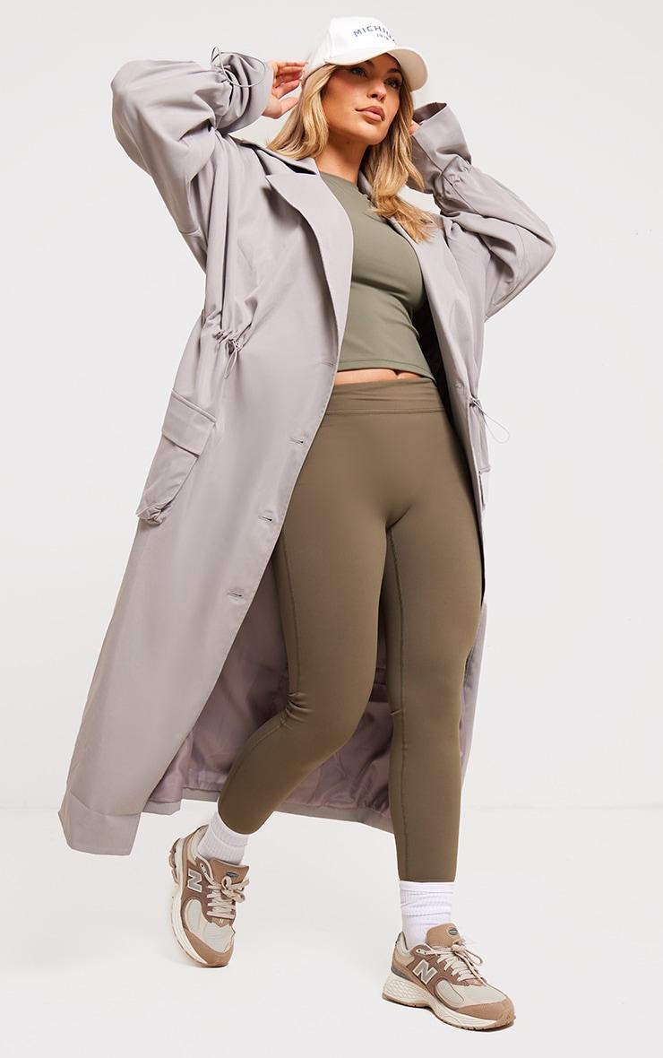 Grey Ruched Toggle Detail Trench Coat Product Image