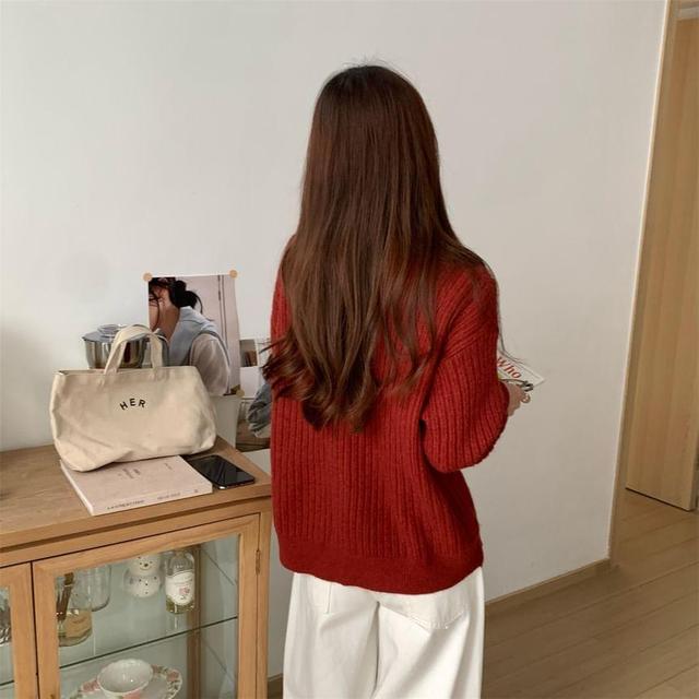 Mock Two-Piece Crewneck Button-Up Cardigan Product Image