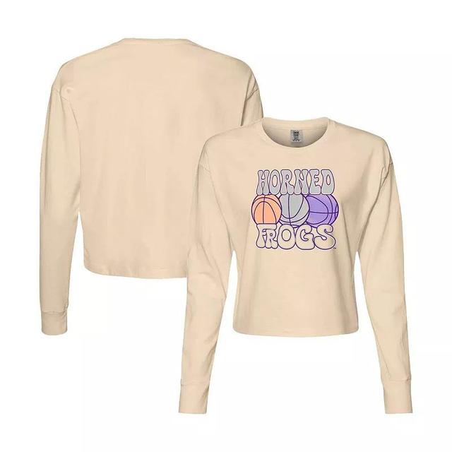 Womens Natural TCU Horned Frogs Comfort Colors Basketball Cropped Long Sleeve T-Shirt Product Image