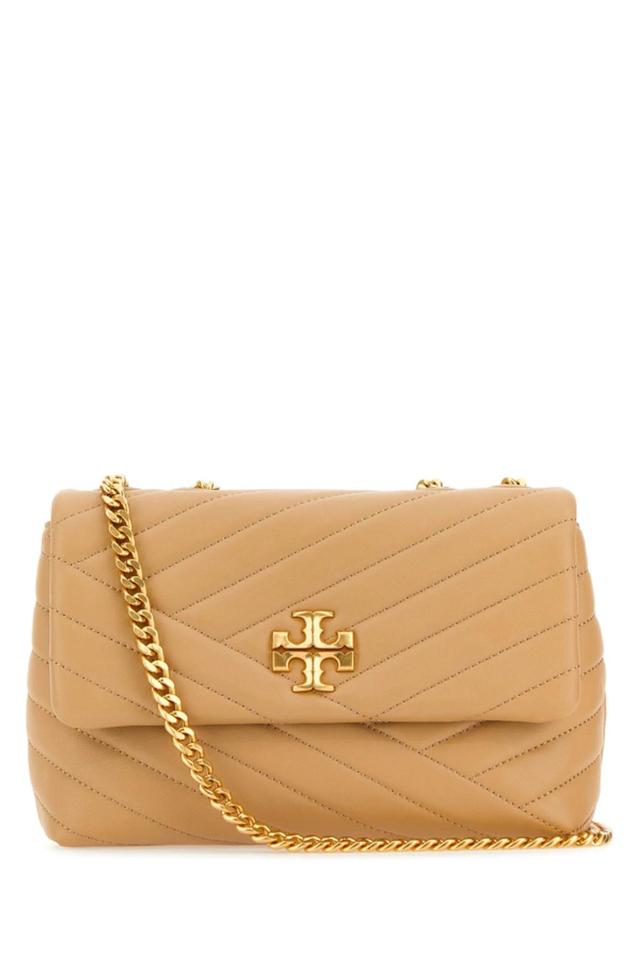 Small Kira Chevron Leather Shoulder Bag In Beige Product Image