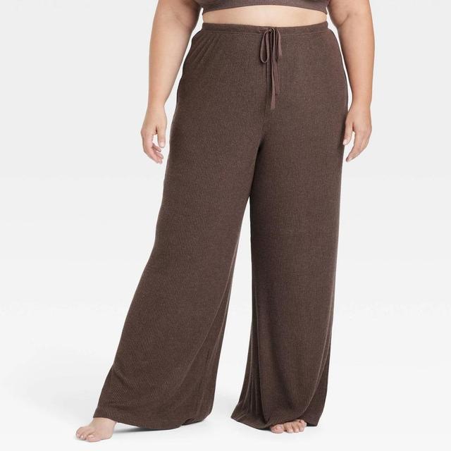 Womens Cozy Ribbed Wide Leg Pants - Auden Brown 1X Product Image