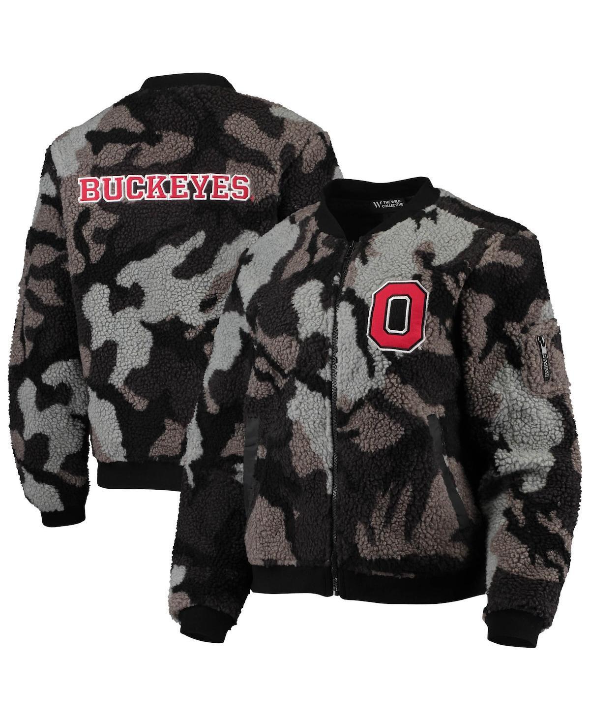 Womens The Wild Collective Ohio State Buckeyes Sherpa Bomber Full-Zip Jacket Product Image