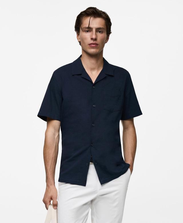 MANGO MAN - Regular-fit 100% seersucker cotton shirt dark navyMen Product Image