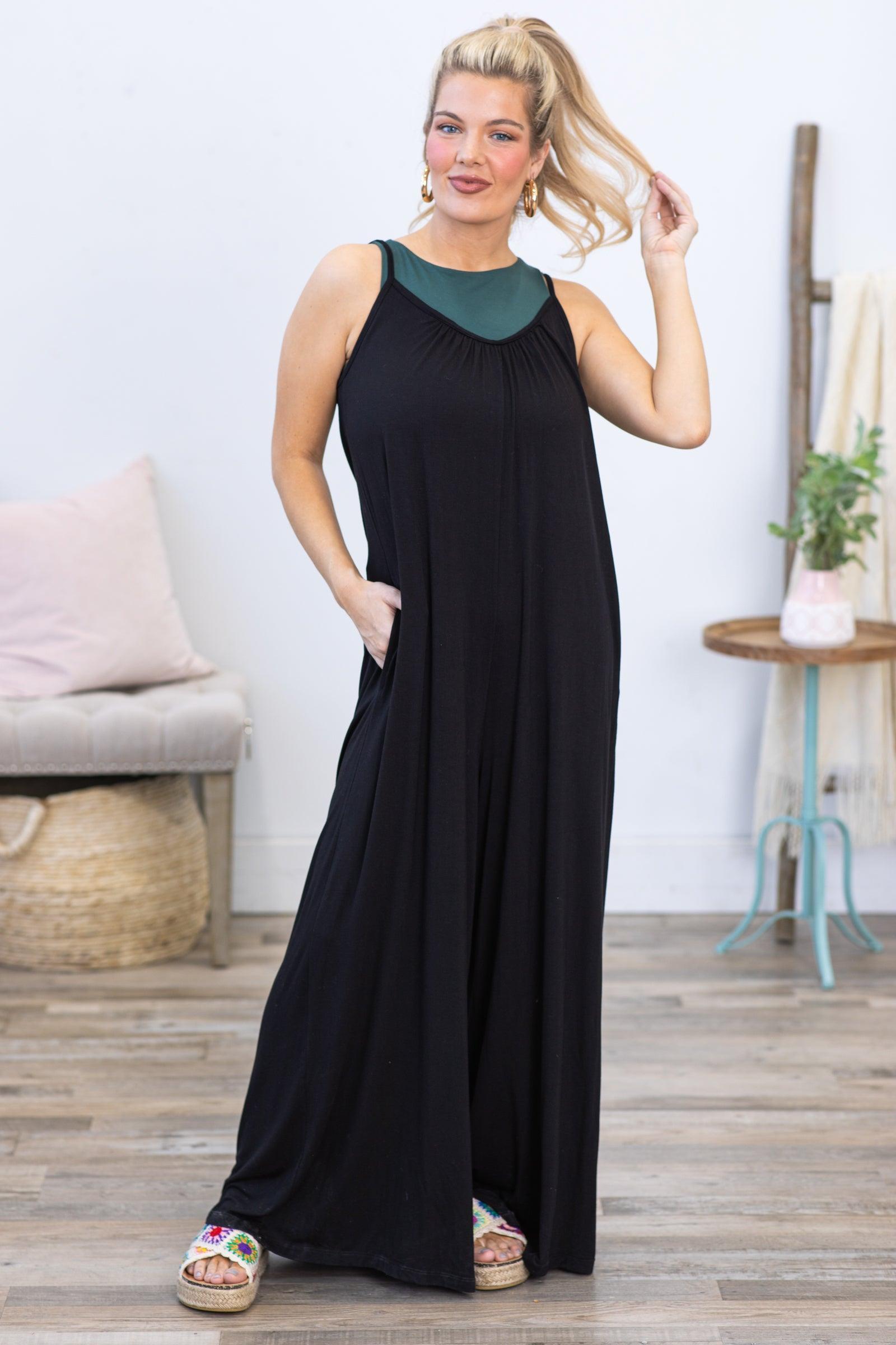 Black Adjustable Strap Flowy Jumpsuit Product Image