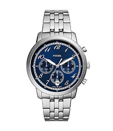 Fossil Mens Neutra Chronograph Silver-Tone Stainless Steel Watch 44mm - Silver-Tone Product Image