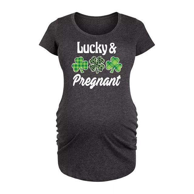 Maternity Lucky And Pregnant Graphic Tee, Womens Heather Grey Product Image