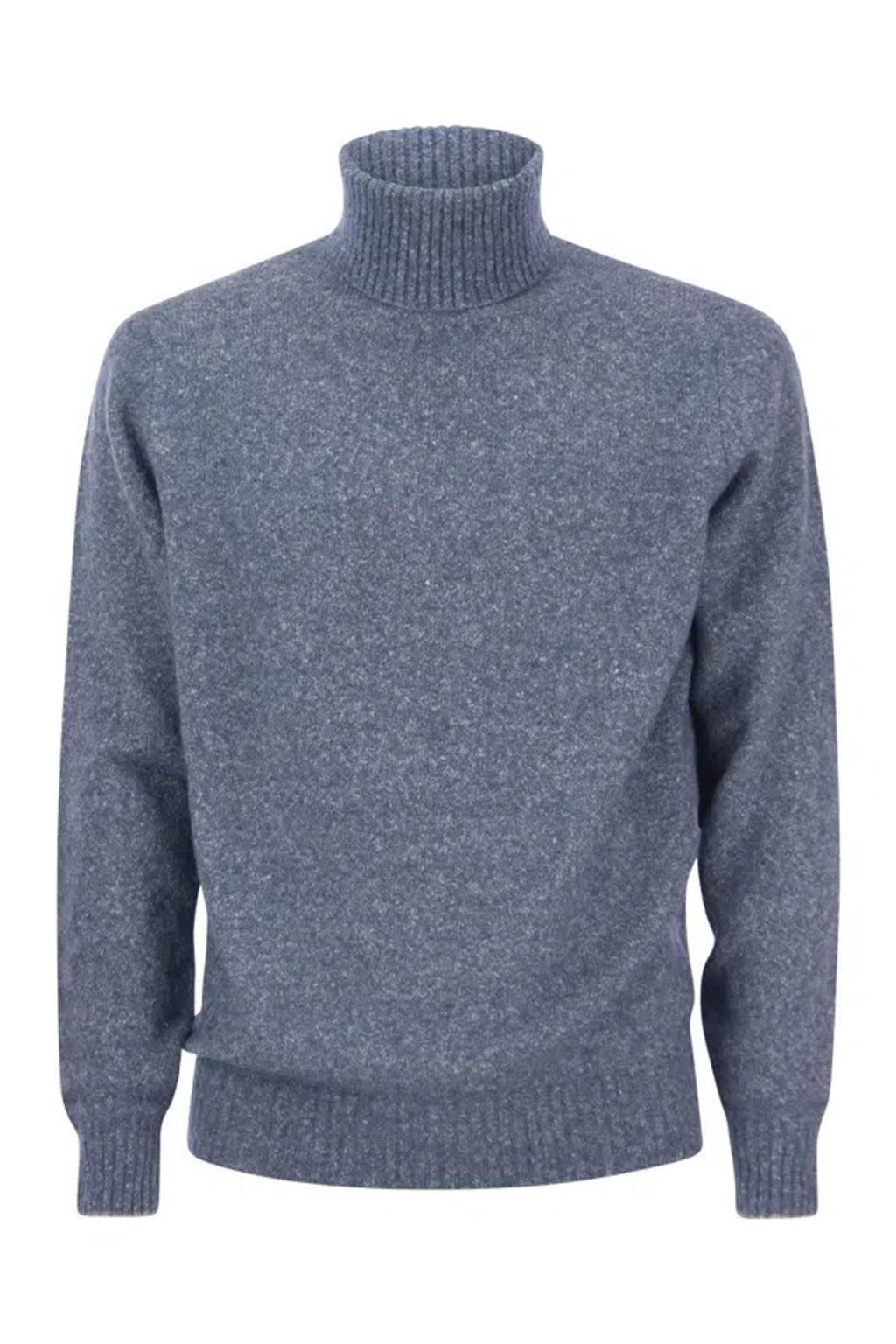 BRUNELLO CUCINELLI Turtleneck Sweater In Alpaca, Cotton And Wool In Blue Product Image