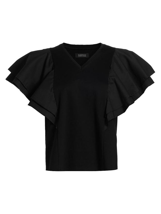 Womens Cotton Ruffled V-Neck T-Shirt Product Image