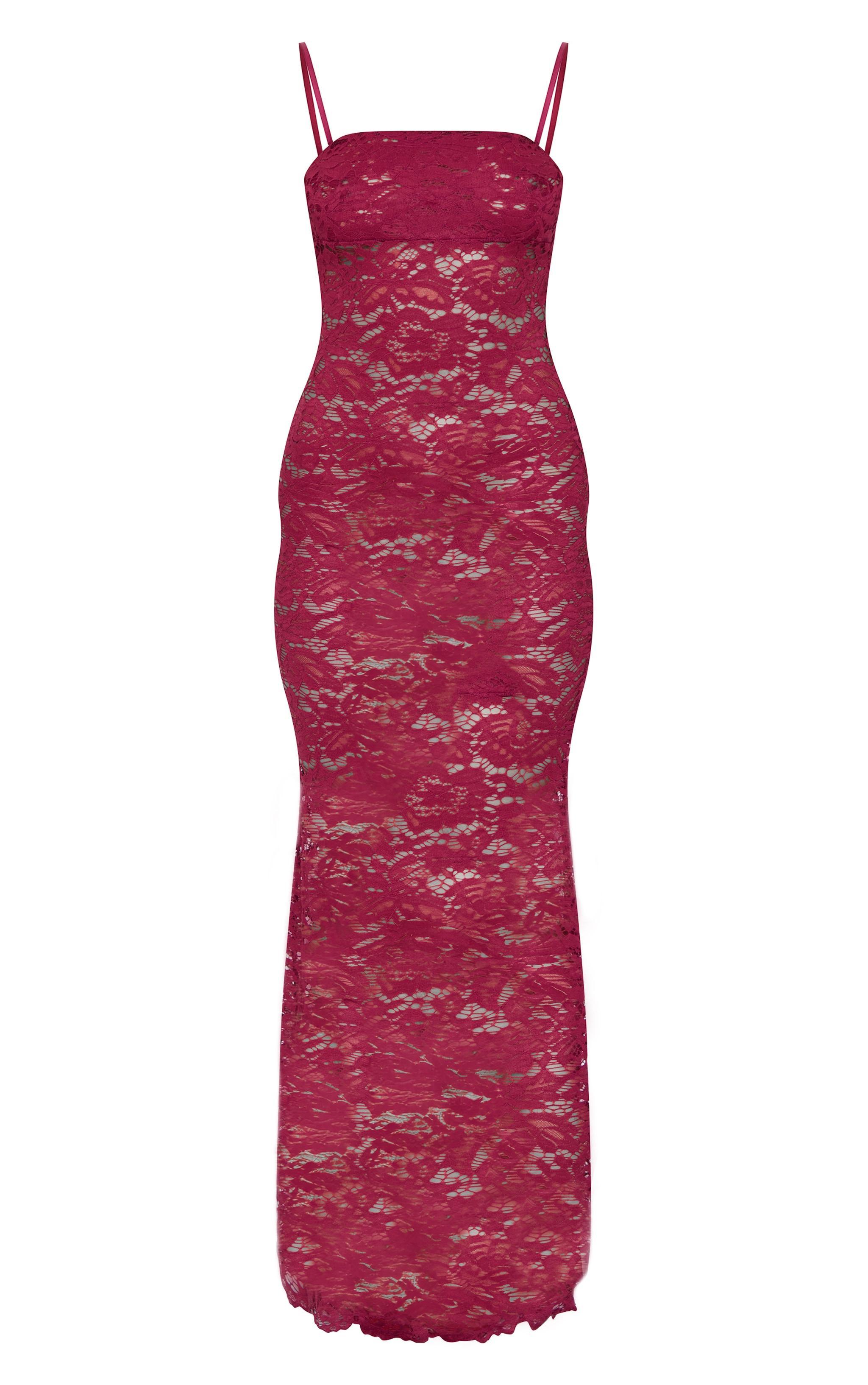 Cherry Red Sheer Lace Maxi Dress Product Image