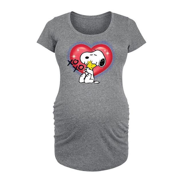 Maternity Peanuts Snoopy & Woodstock Airbrush Heart Graphic Tee, Womens Grey Gray Product Image