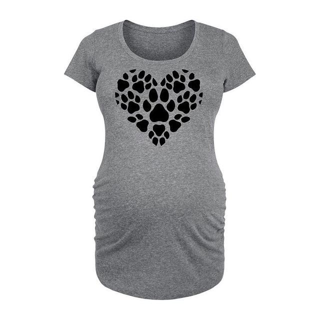 Maternity Pawprint Heart Graphic Tee, Womens Grey Gray Product Image