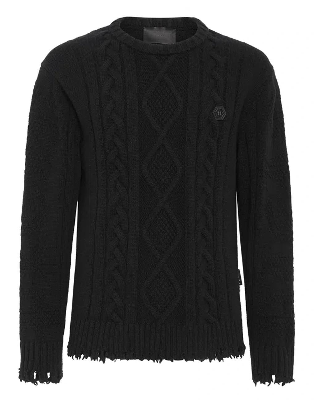 Lambswool Pullover Round Neck Ls Skull & Bones In Black Product Image