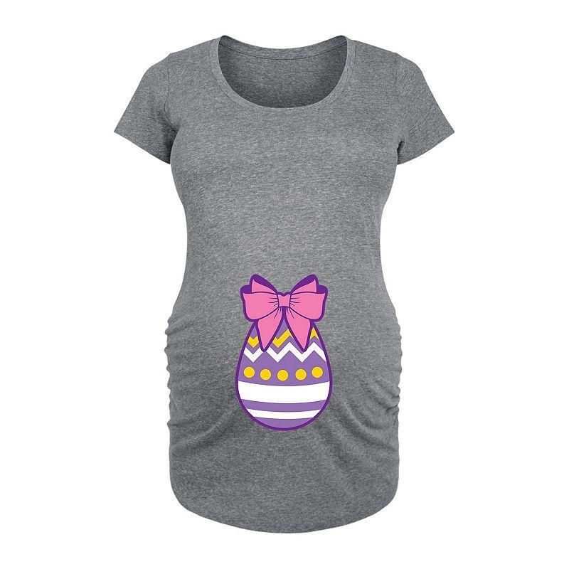 Maternity Easter Egg With Bow Graphic Tee, Womens Grey Gray Product Image