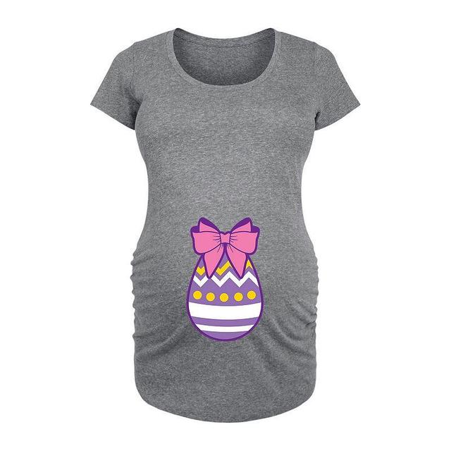 Maternity Easter Egg With Bow Graphic Tee, Womens Grey Gray Product Image