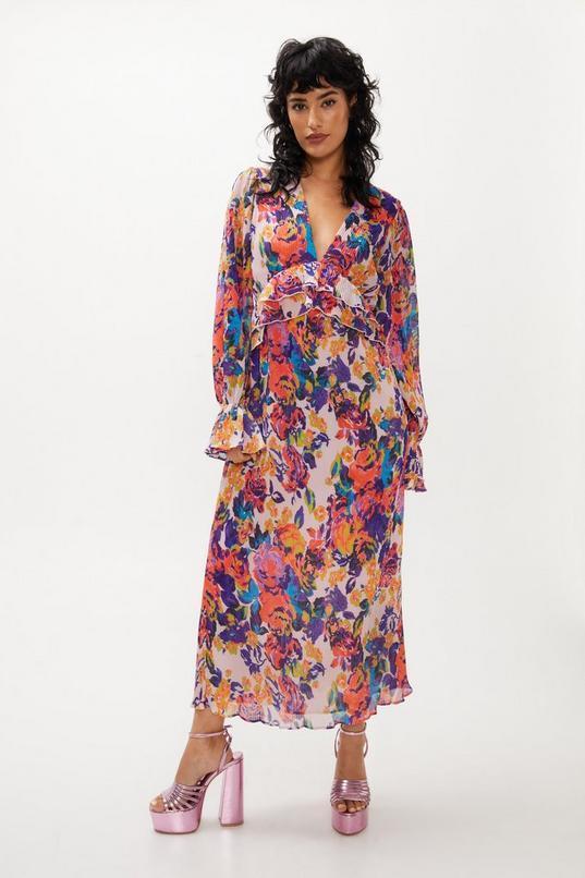 Floral Print Pleated Maxi Dress Product Image