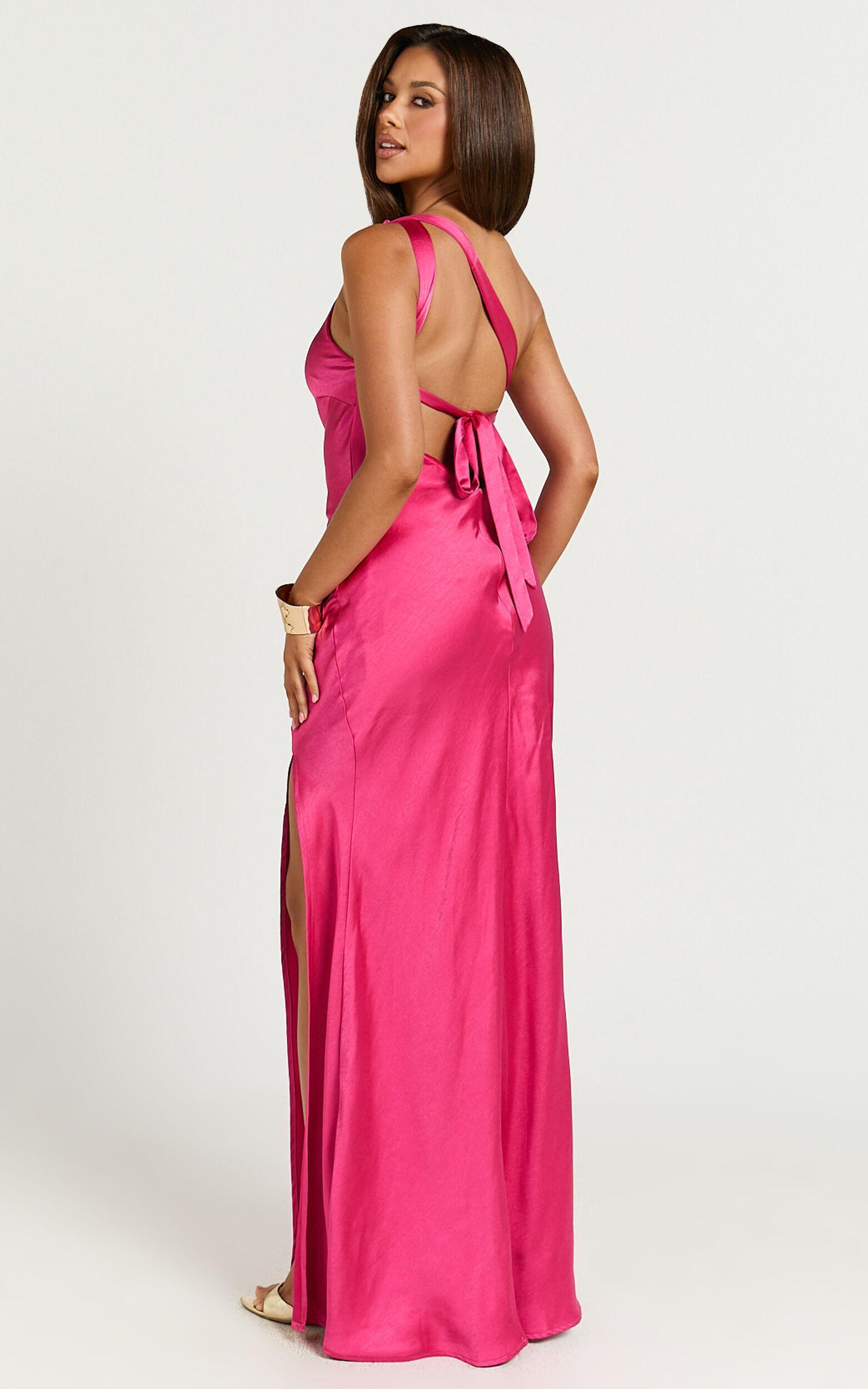 Zahra Maxi Dress - One Shoulder Tie Back Dress in Pink Product Image