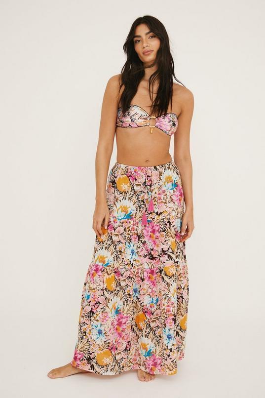 Cotton Pineapple Low Rise Tassel Maxi Beach Skirt Product Image