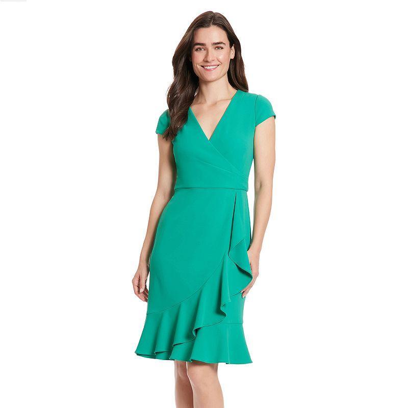 Womens London Times Cascade Ruffle Faux-Wrap Dress Product Image