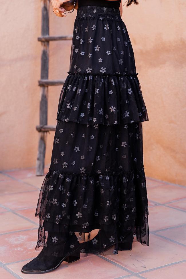 California Dreaming Black Flower Tulle Maxi Skirt FINAL SALE Product Image