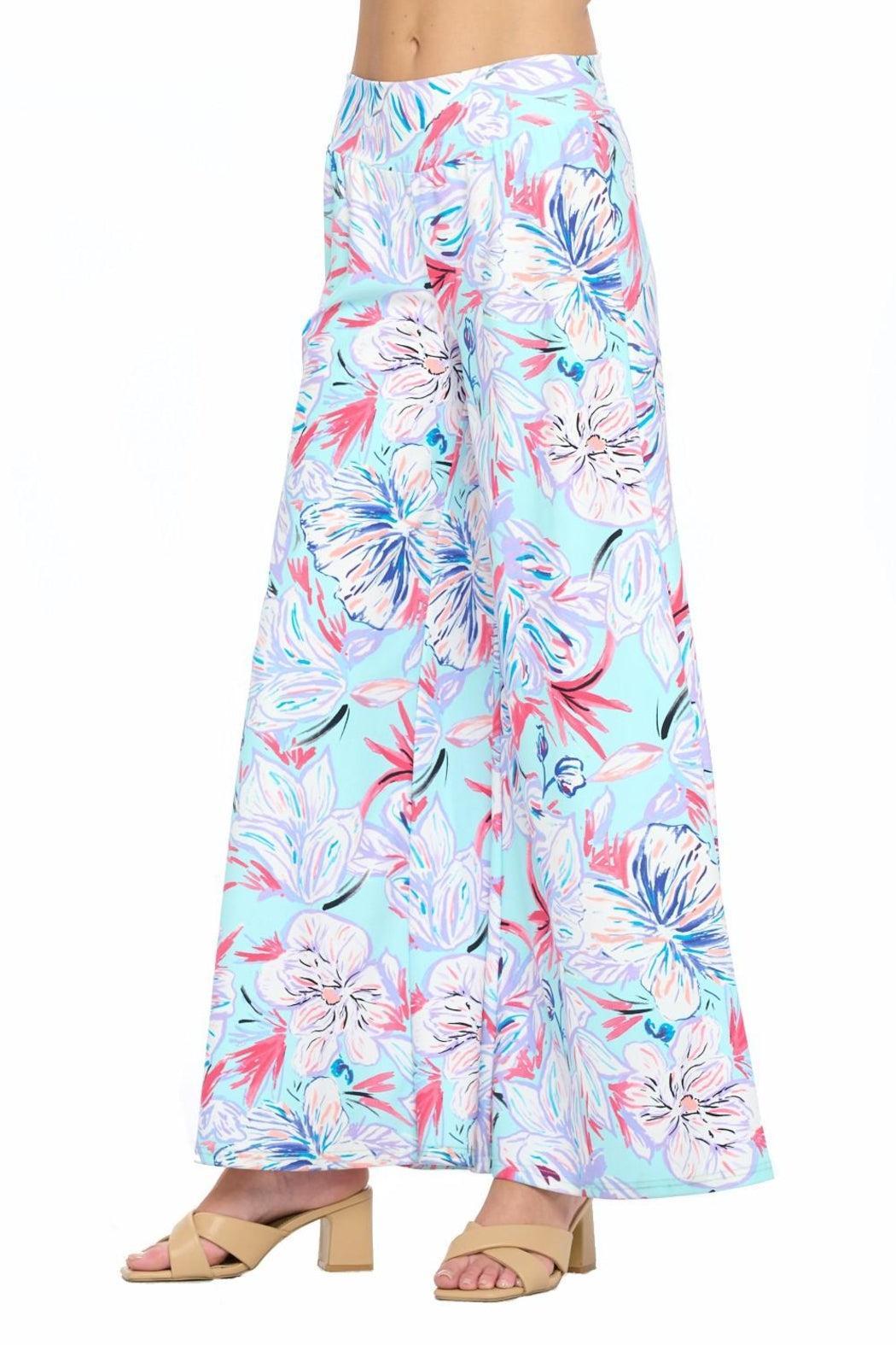 Aqua Floral Wide Leg Pant Female Product Image