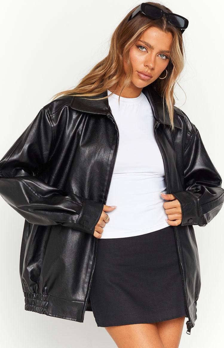 Abbi PU Black Bomber Jacket Product Image