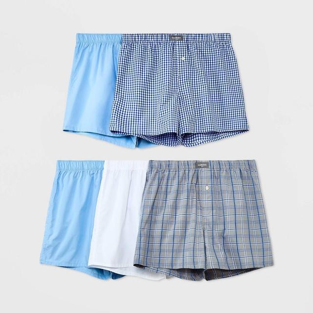 Mens 4+1 Bonus Pack Woven Boxer - Goodfellow & Co Light Blue/White Product Image