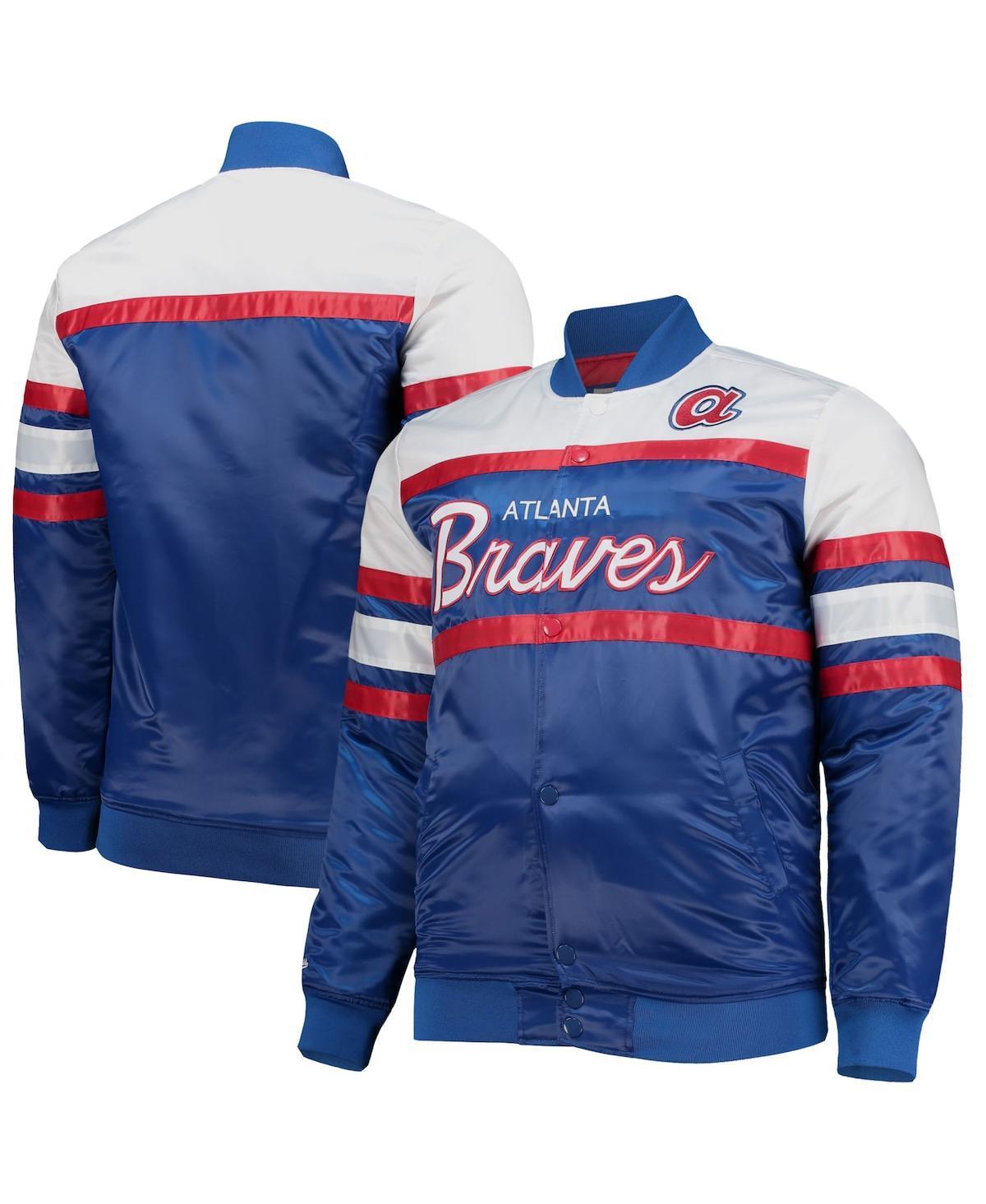 Mens Mitchell & Ness /Red Atlanta Braves Big & Tall Coaches Satin Full-Snap Jacket Blue Product Image