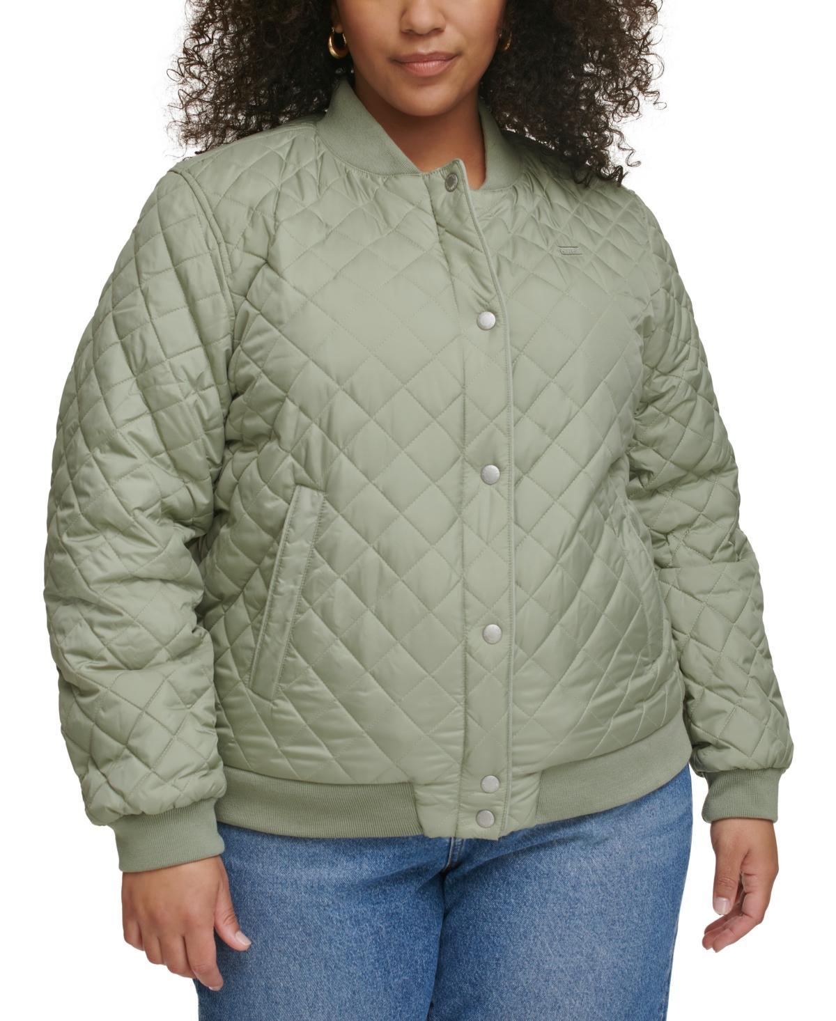 Plus Size Levis Quilted Sherpa Diamond Bomber Jacket, Womens Green Product Image