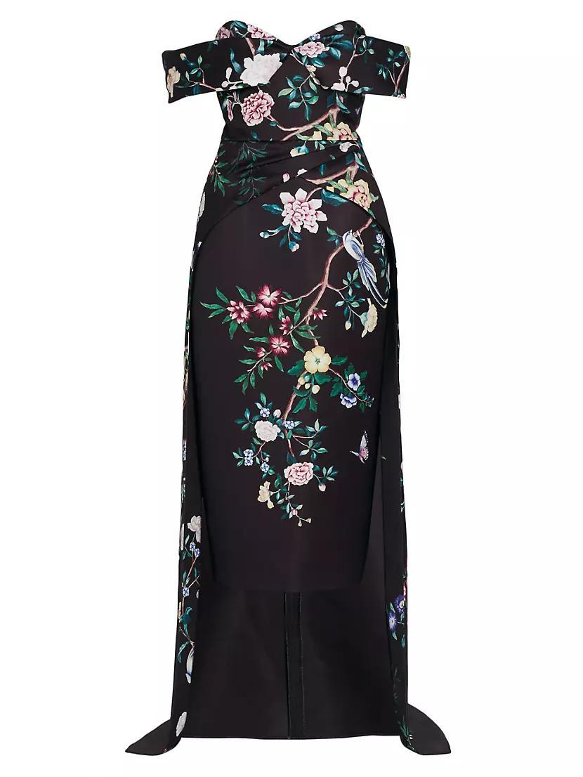 Paradise-Print Duchesse Satin Gown Product Image