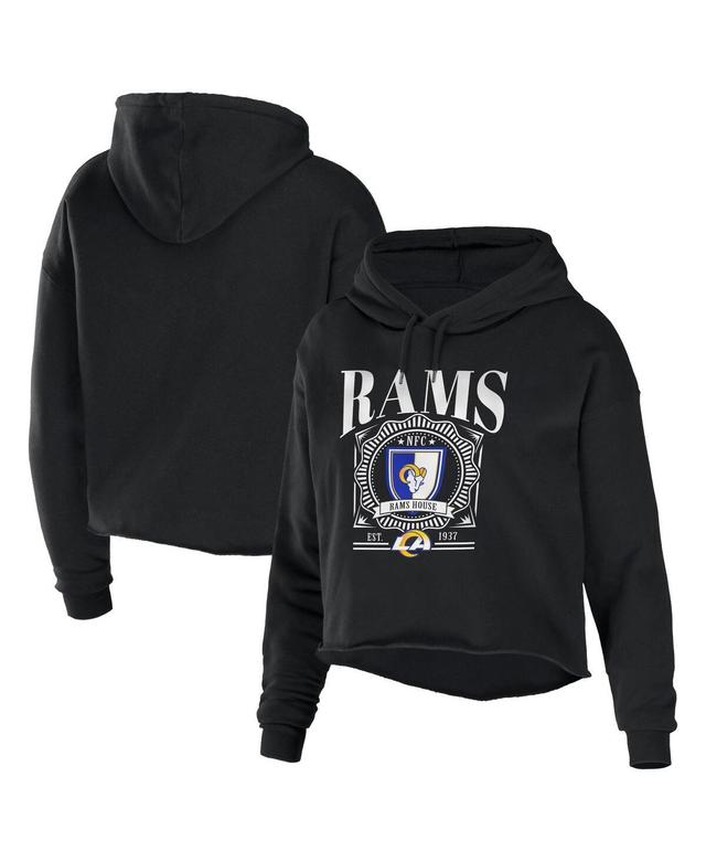 Womens Wear by Erin Andrews Black Los Angeles Rams Cropped Sponge Fleece Pullover Hoodie Product Image