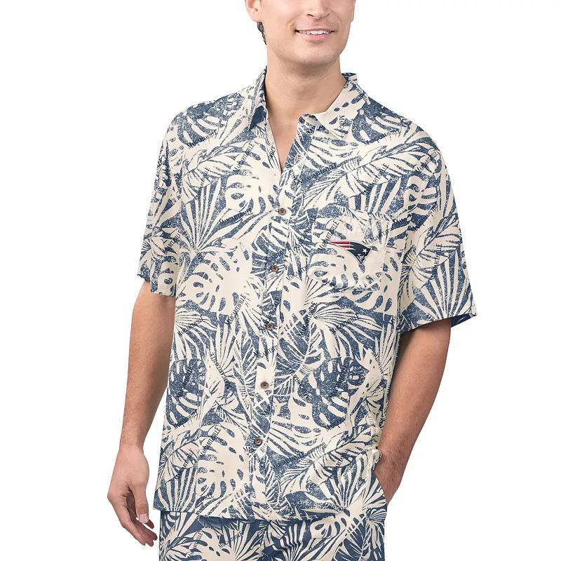 Mens Margaritaville Tan New England Patriots Sand Washed Monstera Print Party Button-Up Shirt Product Image