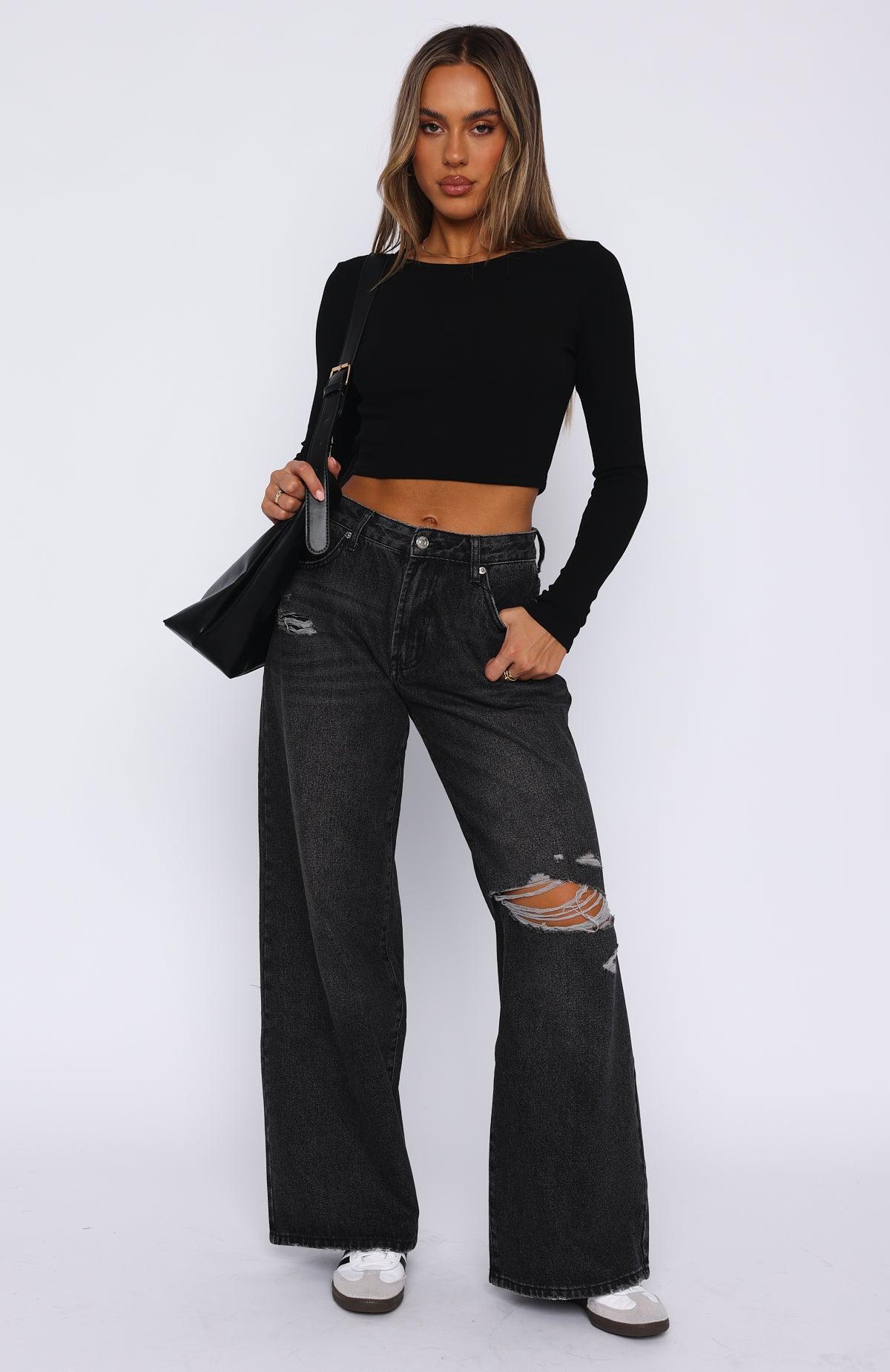 Harley Mid Rise Wide Leg Jeans Black Acid Wash Product Image