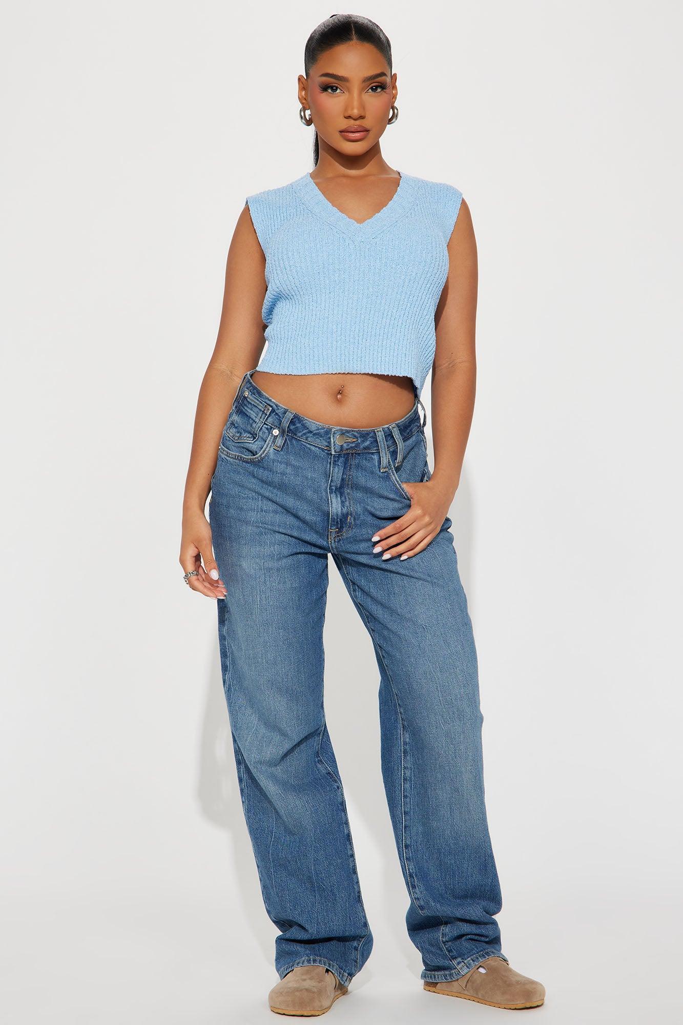 Tyla Cropped Sweater Vest - Blue Product Image