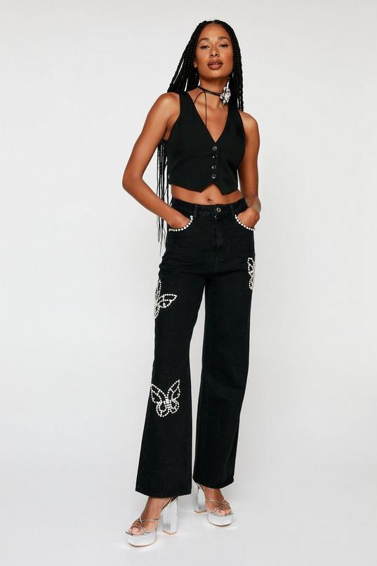 Butterfly Diamante Embellished Straight Leg Jeans product image