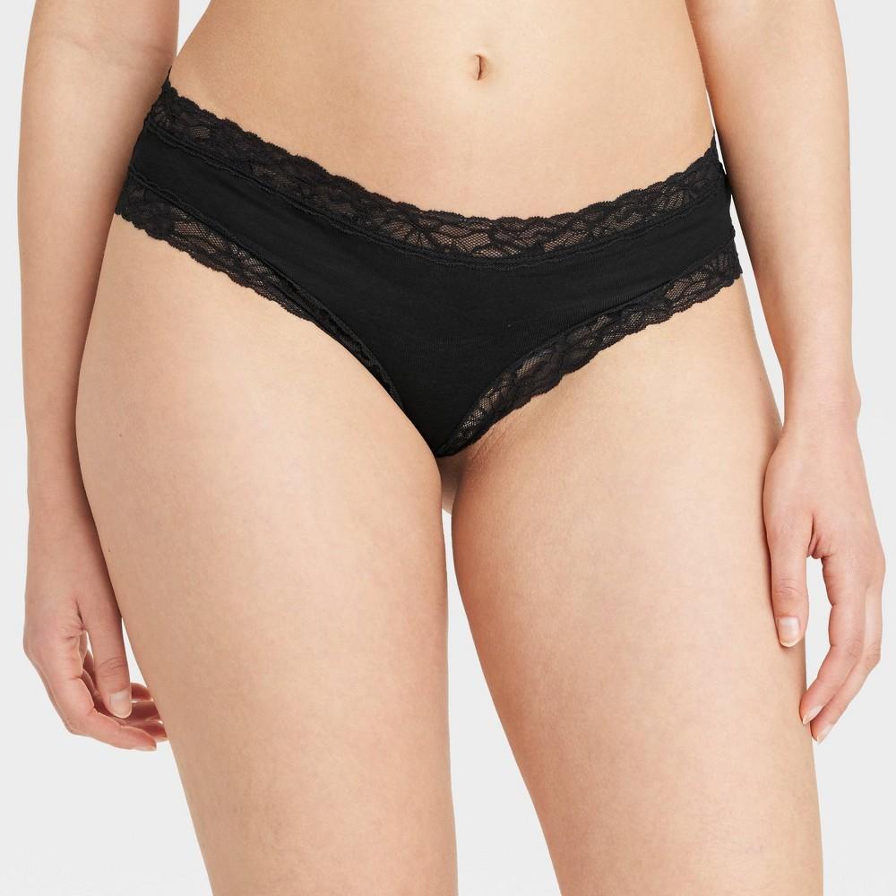 Womens Cotton Blend Cheeky Underwear with Lace - Auden Black XL Product Image