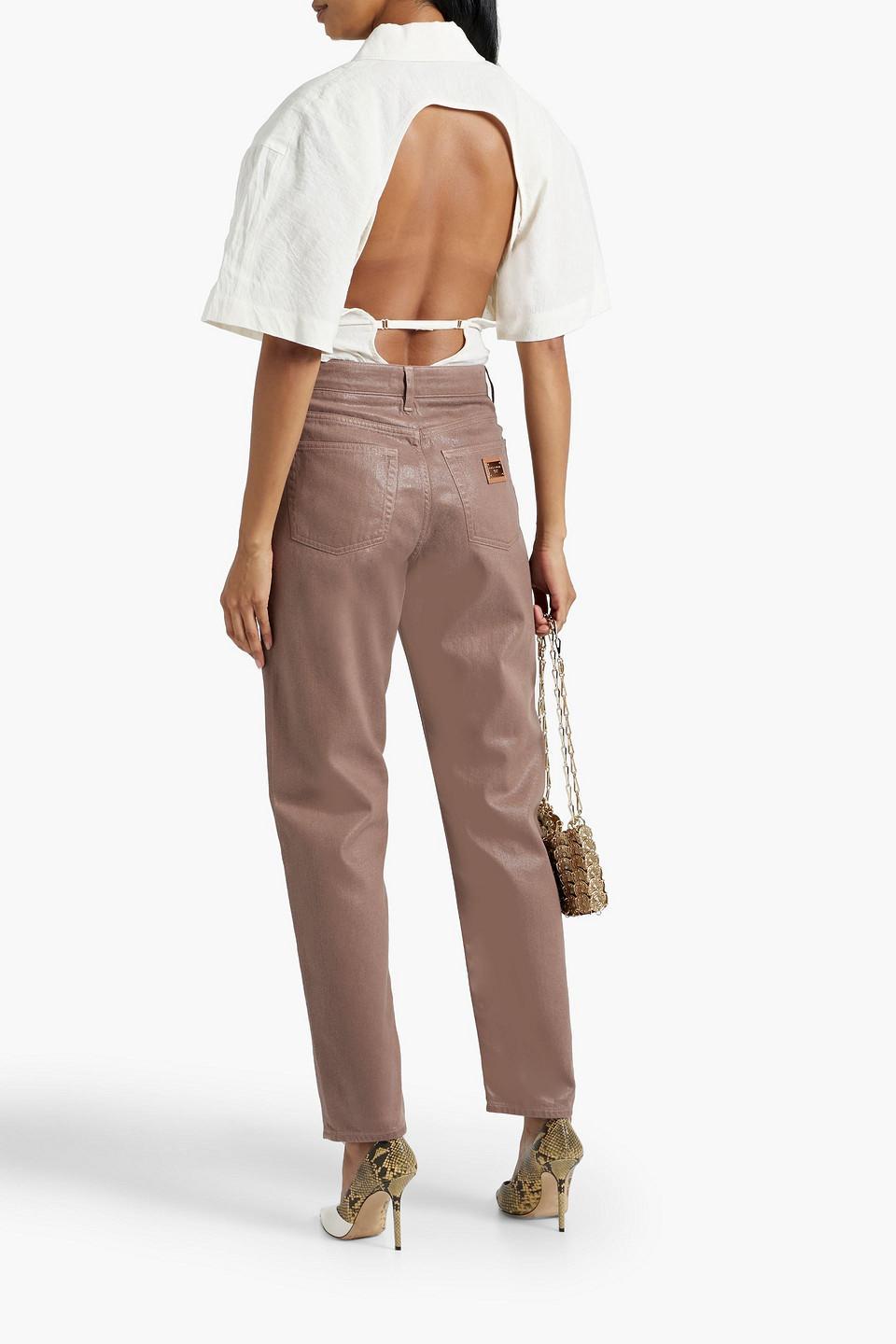 Coated High-rise Straight-leg Jeans In Antique Rose Product Image