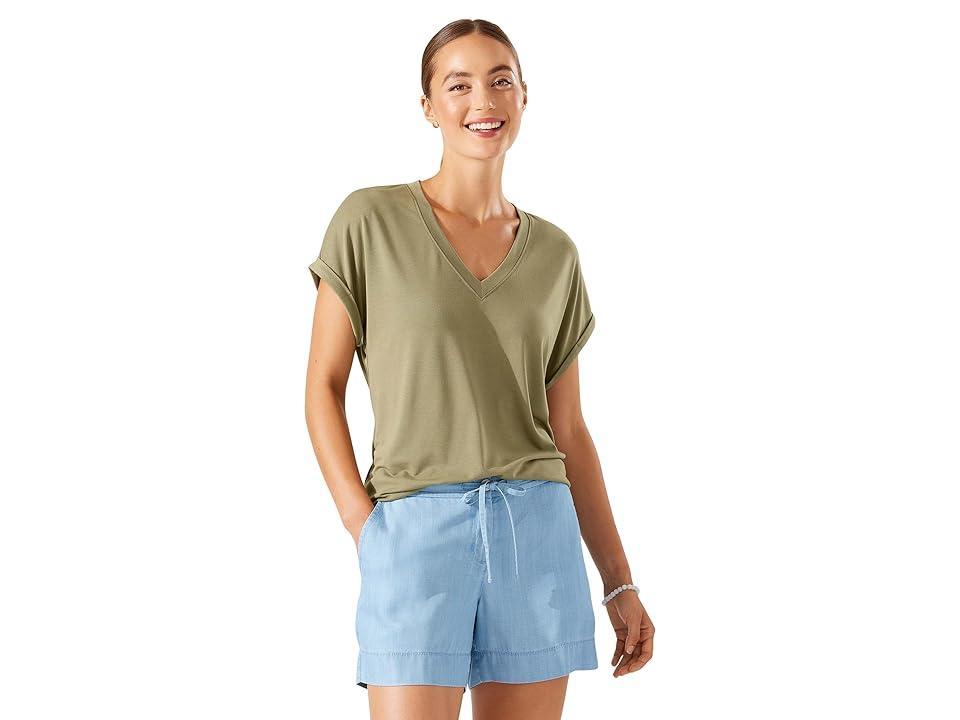 Tommy Bahama Kauai Jersey V-Neck Tee (Tea Leaf) Women's Clothing Product Image