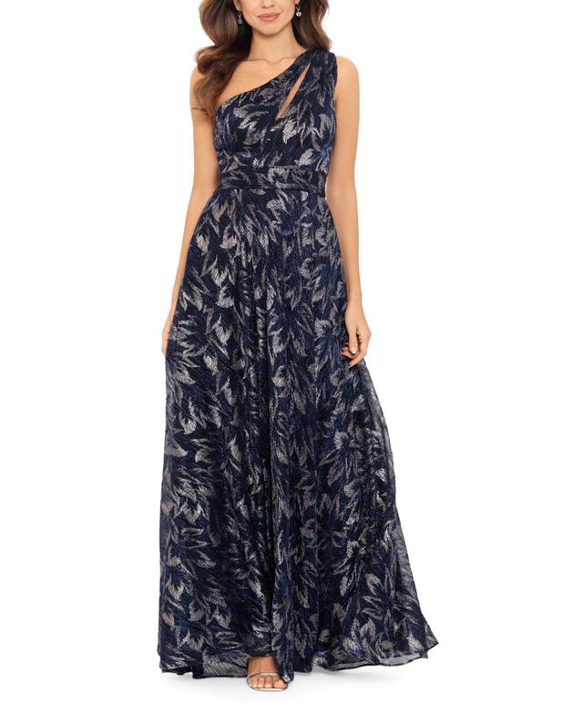 Betsy & Adam Womens One-Shoulder Metallic Gown - Navy Product Image