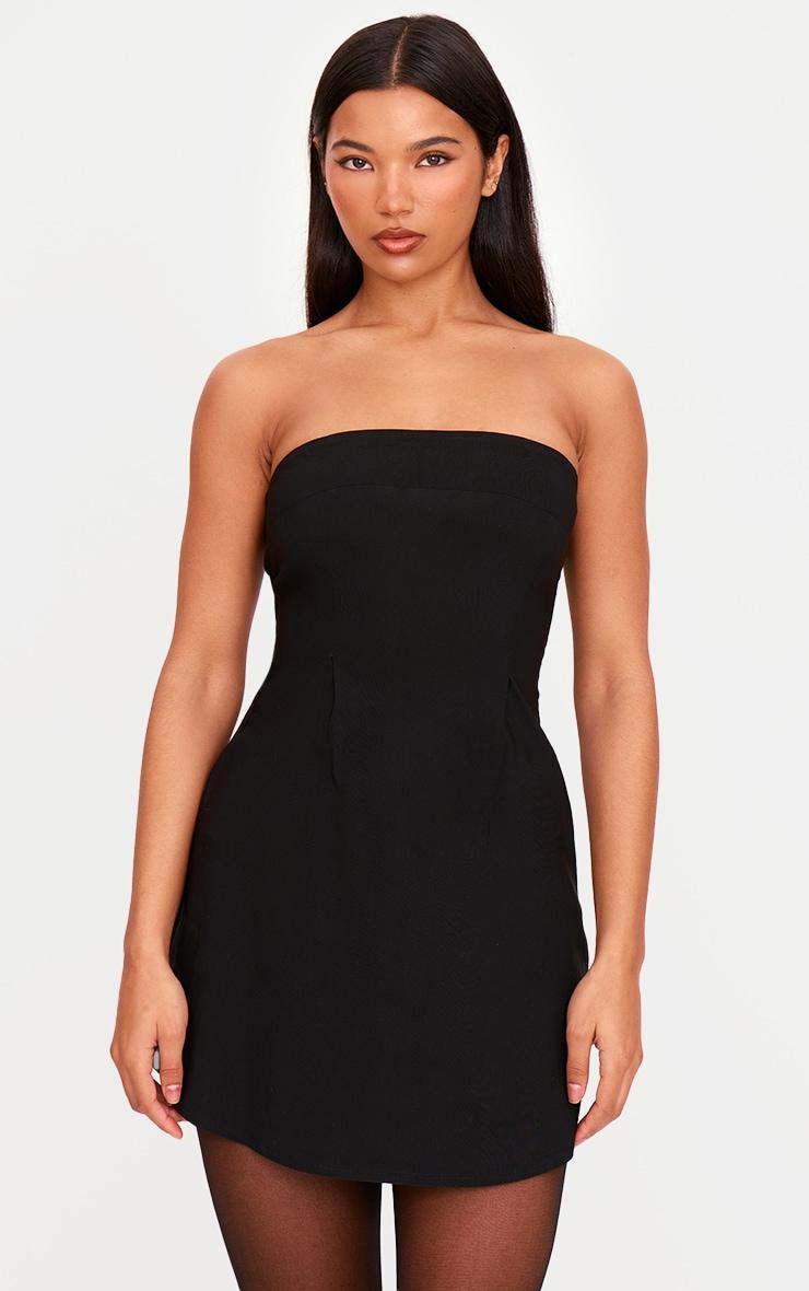 Black Stretch Woven Bandeau Mini Shift Dress Product Image