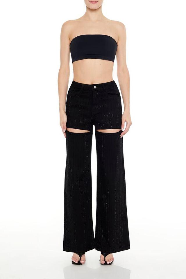 Rhinestone Cutout Wide-Leg Jeans | Forever 21 Product Image