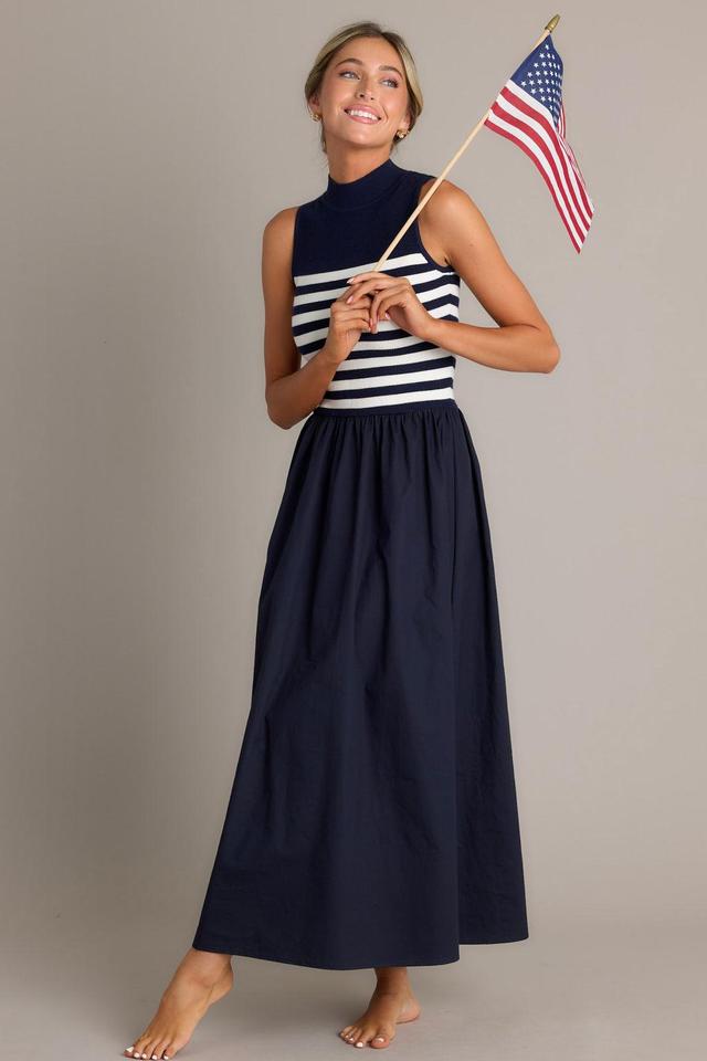 Timeless Treasures Navy Sleeveless Striped Maxi Dress Product Image