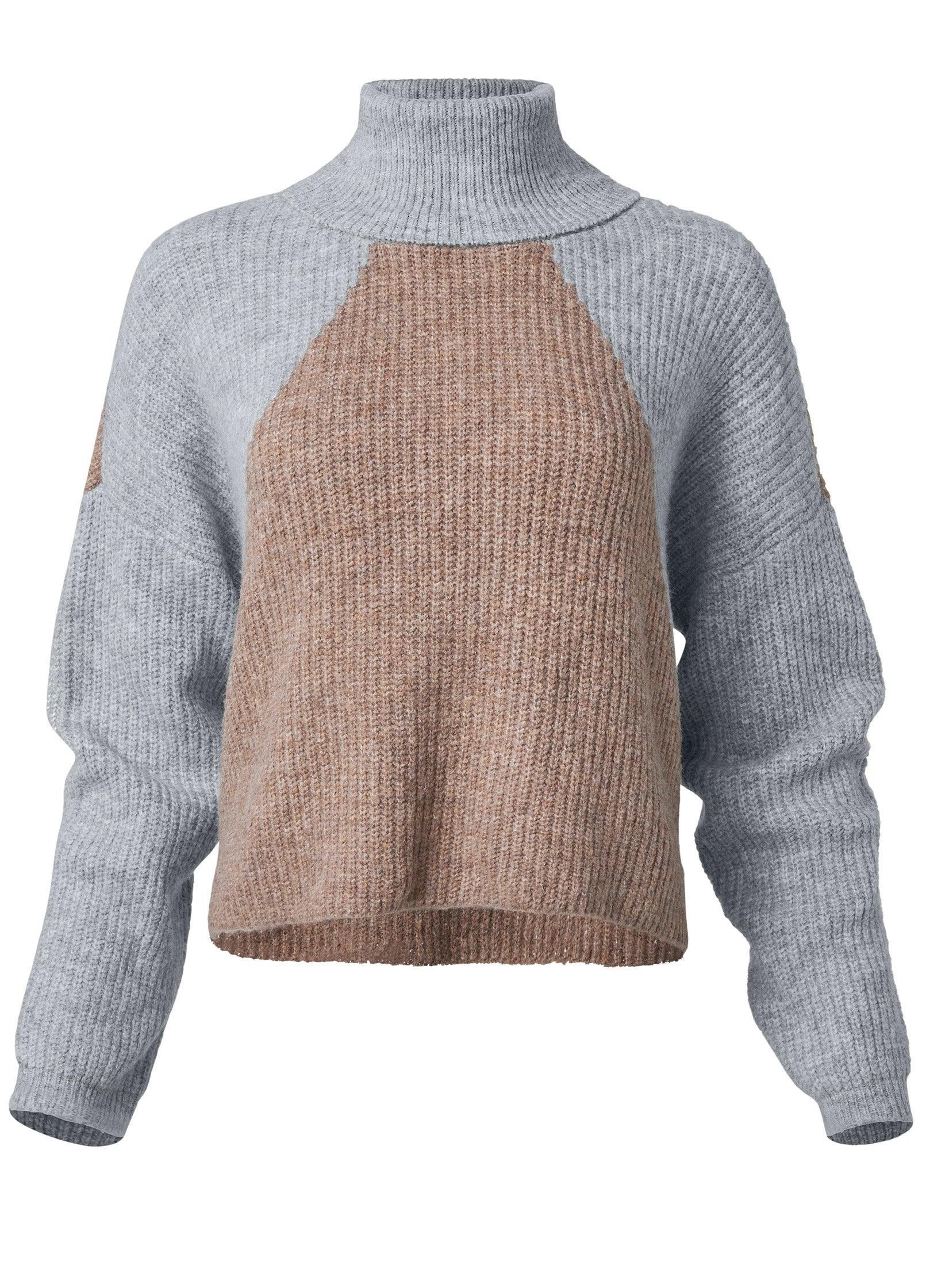 Color Block Turtleneck Sweater  - Grey Multi Product Image