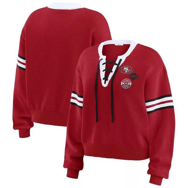 Womens WEAR by Erin Andrews Scarlet San Francisco 49ers Lace-Up Pullover Sweatshirt Product Image