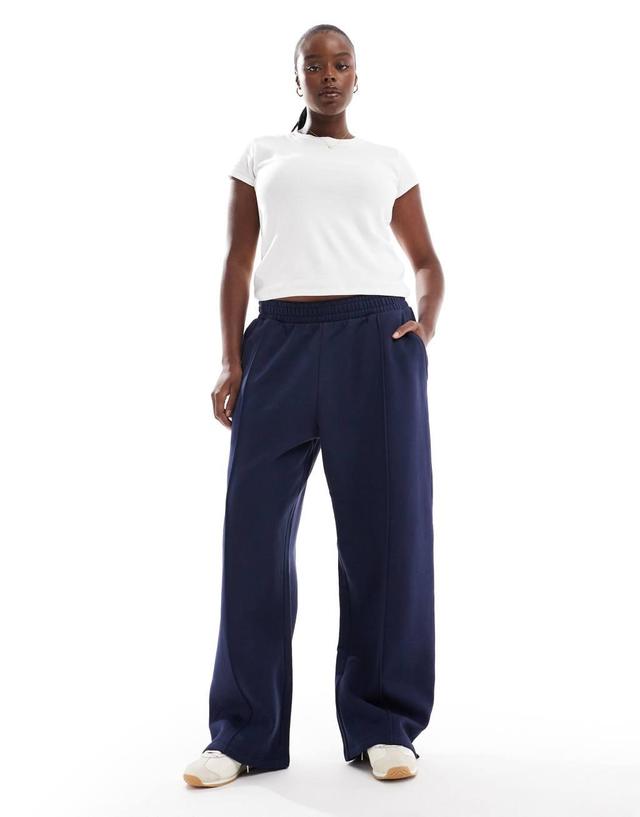 ASOS DESIGN Curve heavy weight straight leg sweatpants with pintuck in navy Product Image