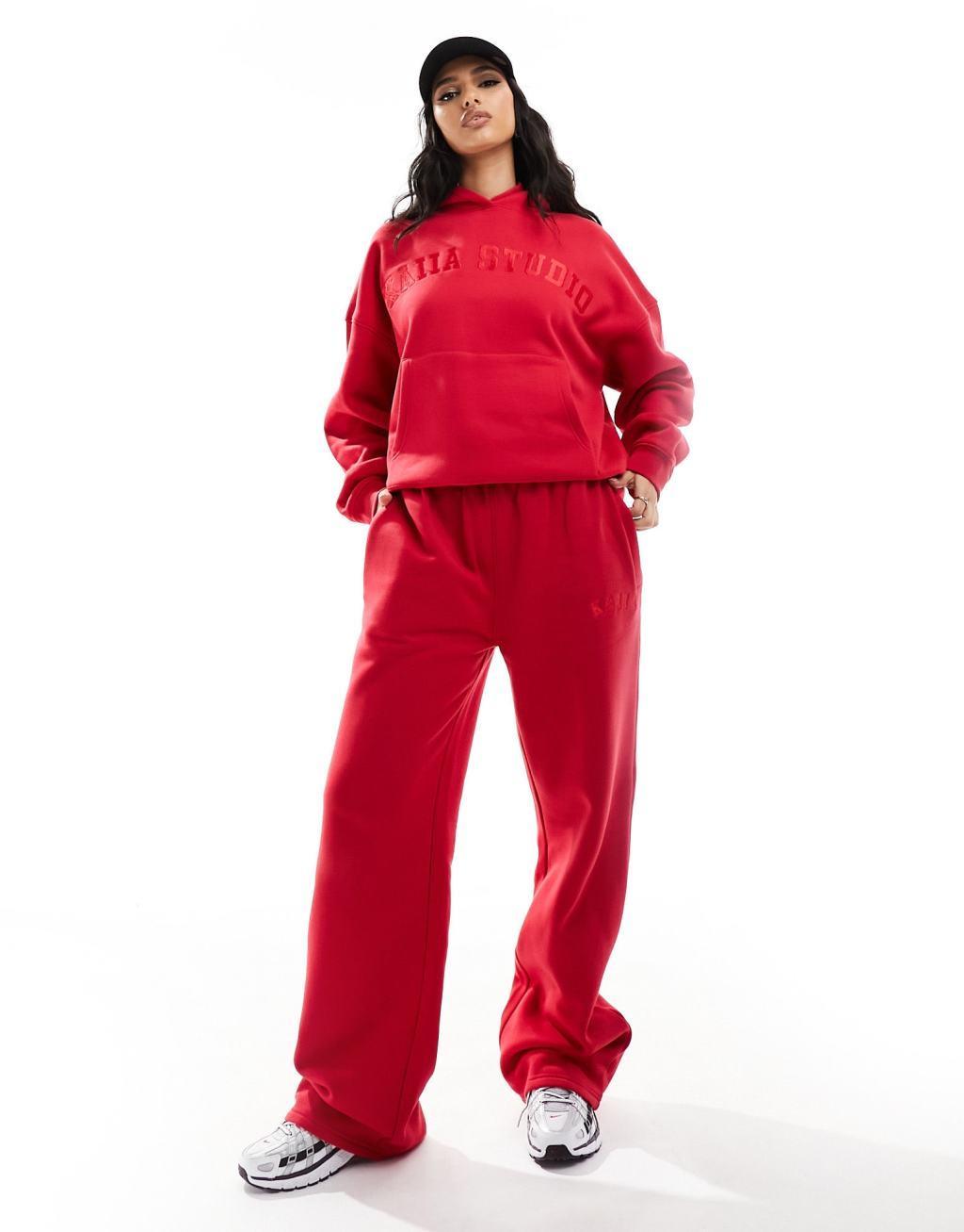 Kaiia wide leg sweatpants in red - part of a set Product Image